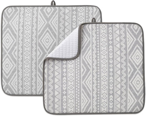 FRESHMINT Printed Dish Drying Mats 2 Pack, Absorbent Microfiber Kitchen Countertop Protector, Extra Large 18"x16"
