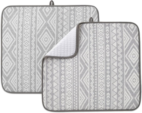 FRESHMINT Printed Dish Drying Mats 2 Pack, Absorbent Microfiber Kitchen Countertop Protector, Extra Large 18"x16"