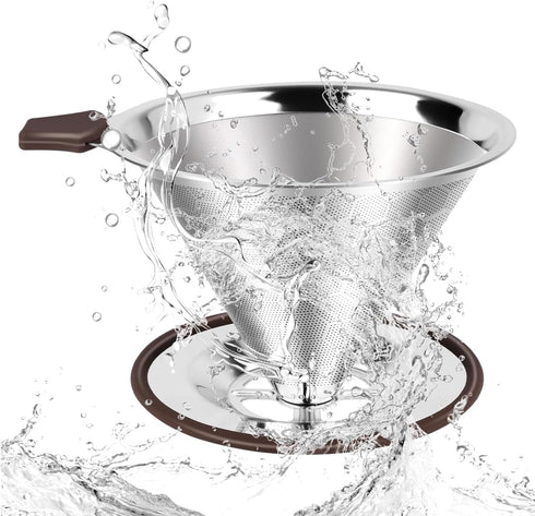 Pour Over Coffee Dripper, Professional Stainless Steel Filter, Paperless Reusable with Spoon and Silicone Tray