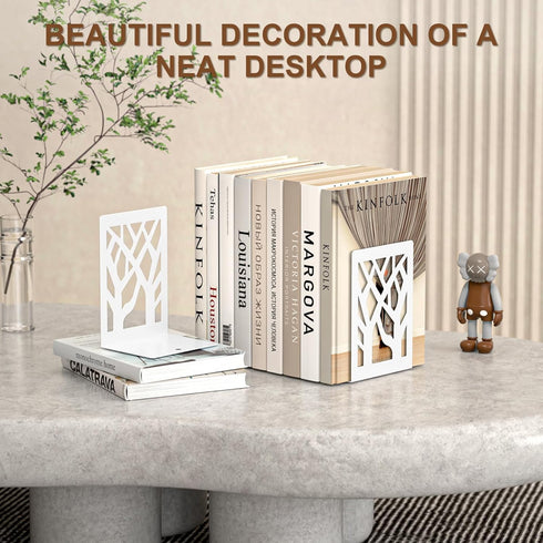 4-Piece, VFINE Withe Bookend Tree Design Bookends for Shelves, Metal Book Ends for Desk, Decoration Stylish Bookshelf