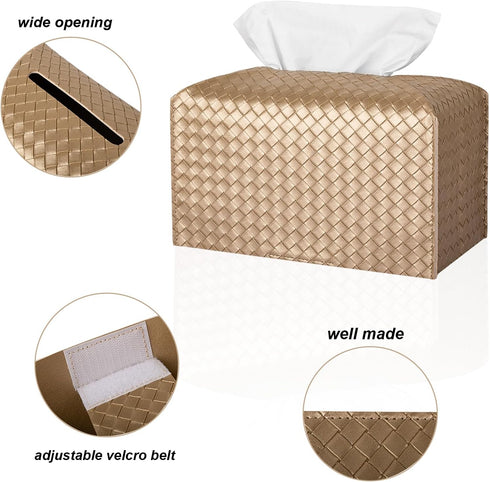 PU Leather Tissue Box Cover, Rectangle Tissue Holder for Bathroom, Vanity, Countertop, Tabletop, Car, Office (Gold)