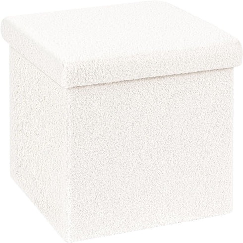 B FSOBEIIALEO Small Storage Ottoman Cube Sherpa Ottomans Foot Rest, Foldable Boucle