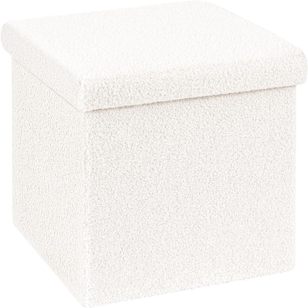 B FSOBEIIALEO Small Storage Ottoman Cube Sherpa Ottomans Foot Rest, Foldable Boucle