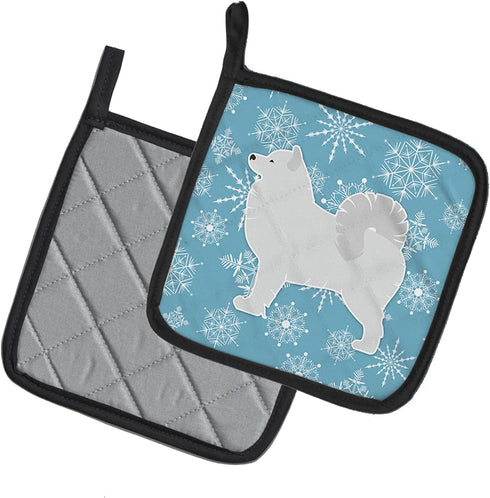 Caroline's Treasures BB3559PTHD Winter Snowflake Samoyed Pot Holders Set, Heat Resistant Kitchen Hot Pads, 7.5 x 7.5