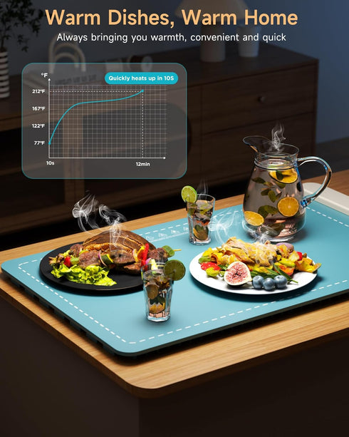 Warmer,6 Settings,Fast Warming Mat for Food, Home Essentials Food Temperature and Timer Heating, and Even Heat