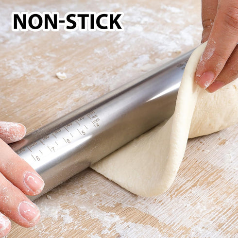 Adjustable Rolling Pin with Thickness Rings - Non Stick Stainless Steel Dough Roller Pin for Baking (Grey, 15.8'')