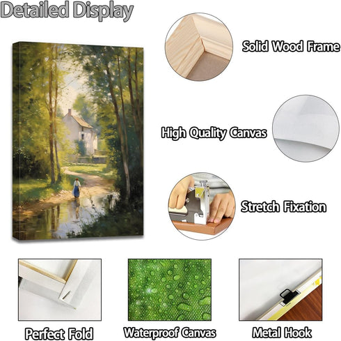 QIXIANG Spring Canvas Wall Art Green Forest Tree River Picture Prints for Living Room Decor (12.00" x 18.00")