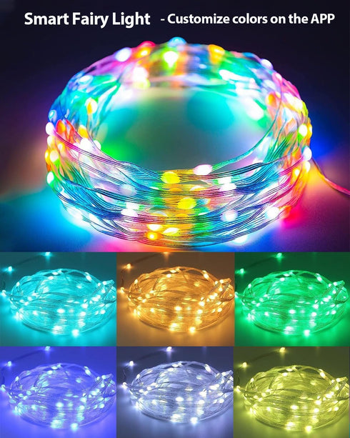 33Ft 12 Smart Fairy String Lights, DIY Twinkle Lights USB Port, Multicolor Warm White, App/Remote Control, Modes &Music