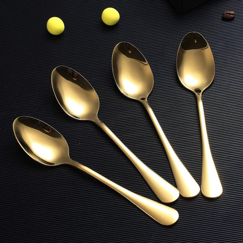 Gold Dinner Spoon Set of 4 - Berglander 7.5" Stainless Steel Titanium Plating Shiny Gold Soup Spoons