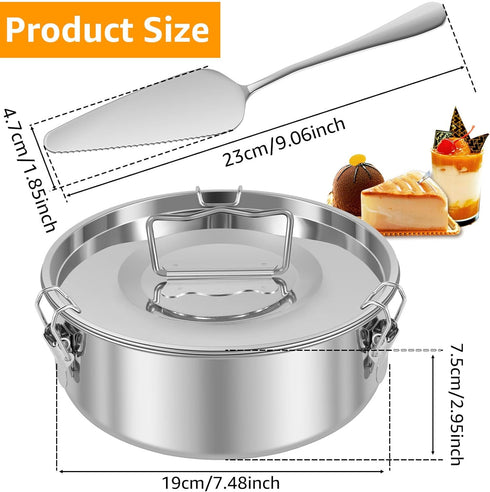 Flan Mold with Lid, Stainless Steel Baking Pan with Handle, 1.5QT Capacity for Cheesecake, Cupcake, Pudding