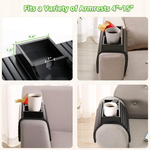 GEHE Natural Bamboo Couch Cup Holder, Anti Falling Armrest Tray for Drinks, Snacks, Remote, and Cellphone