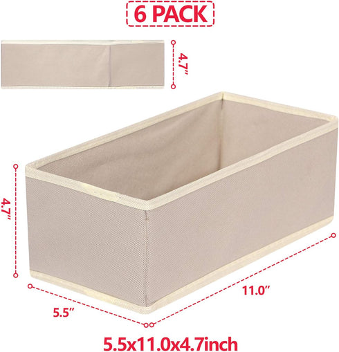 DIOMMELL 6 Pack Foldable Cloth Storage Box, Fabric Baskets for Clothes, Underwear, Socks, Beige