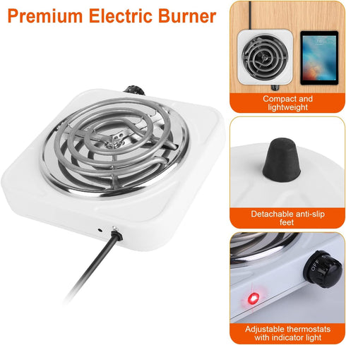 iMounTEK 1000W Electric Stove for Cooking - Electric Single Burner Coil Heating Hot Plate with Non Slip Rubber Feet