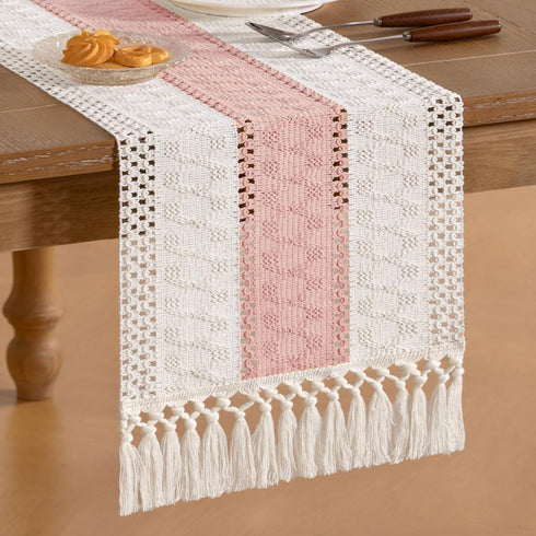 12x108 Socomi Boho Table Runner Macrame Long Easter Spring Farmhouse Woven Cotton Linen Rustic Coffee Table Runner
