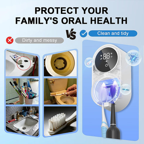 Toothbrush Holder and Cleaner Razor Holder/Dryer Light Cleaning and Air Drying Automatic Ratating Cover Rechargeable