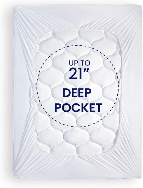 SLEEP ZONE Quilted Fitted Full Size Mattress Pad Cover - Soft Fluffy Pillow Top Bed Topper Deep Pocket 8-21 inch, Full