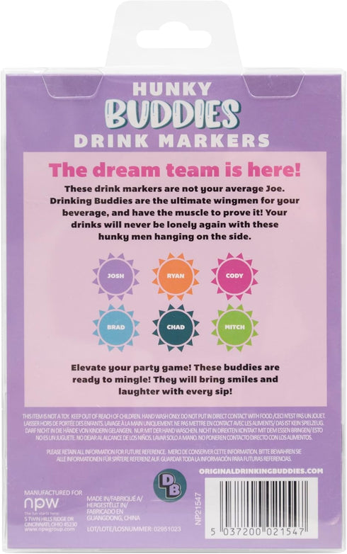 NPW Drinking Buddies Drink Markers, Wine Glass Charms, 6 Count, Novelty Gifts for Parties