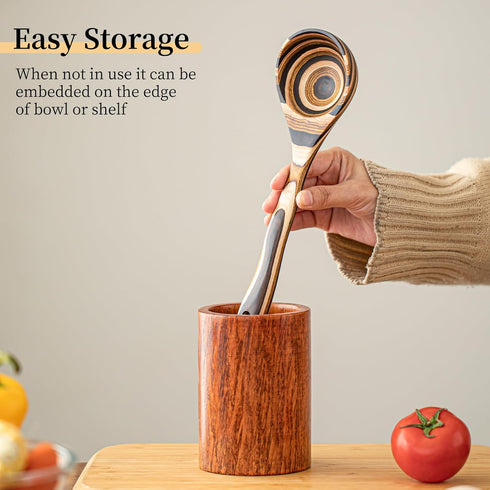 Gudamaye Pakkawood Deep Soup Ladles, 10.6 Inch Big Soup Ladle for Cooking, Wooden Spoon for Kitchen