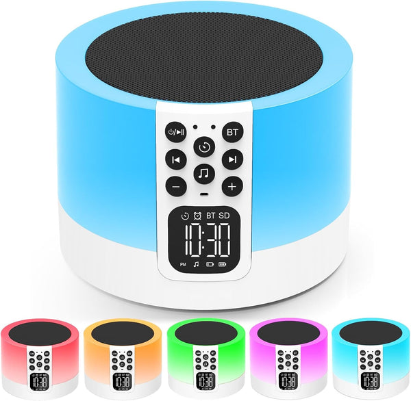 AFEXOA Night Light Bluetooth Speaker Alarm Clock, Sound Machine with White Noise, Dimmable