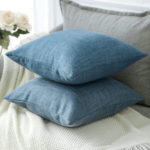 OTOSTAR Set of 2 Linen Throw Pillow Covers, 22x22 Inch Decorative Cushion Covers for Home Decor, Blue