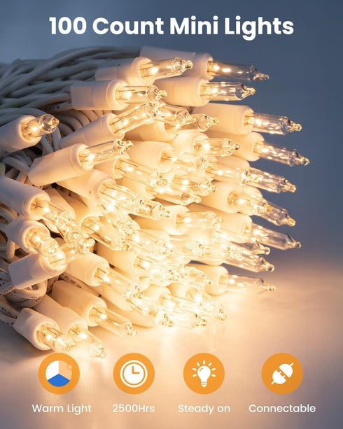Set 100 Count 20 Bulb Minetom Clear Christmas Lights Feet Incandescent Mini String Lights for Indoor Christmas Tree