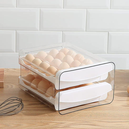 HOMQUEN Egg Container for Refrigerator, 40 Grid/2 Layer Egg Holder, Clear Plastic Egg Storage Box for Fridge