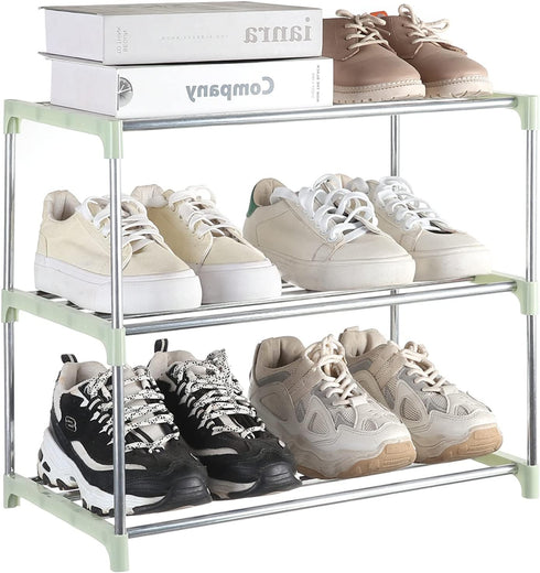 Small Shoe Rack, Narrow Stackable Shoe Shelf Organizer for Entryway, Doorway and