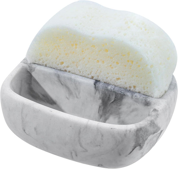 MyGift Modern White Resin Sponge Holder for Kitchen Sink, Countertop Dish Sponge