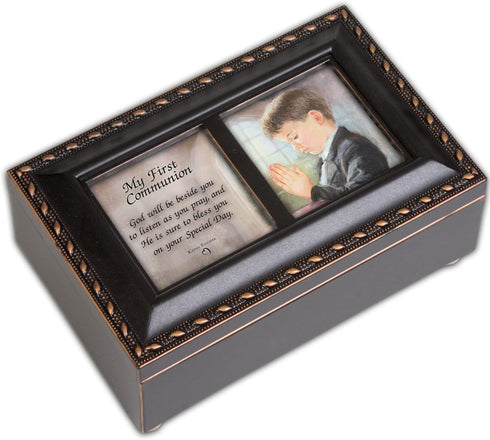 Cottage Garden First Communion God Beside You Matte Black Rope Trim Music Box