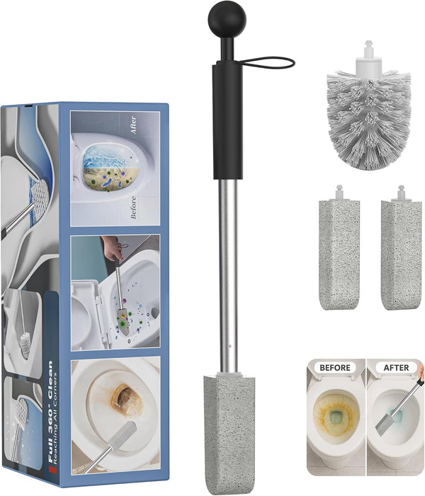 Toilet Bowl Cleaner Brush and Holder Set, Pumice Stone with Handle for