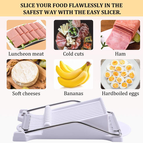 NVTED Luncheon Meat Slicer, Boiled Egg, Fruit, Soft Cheese Cutter, Stainless Steel Wires, Cuts 10 Slices, White