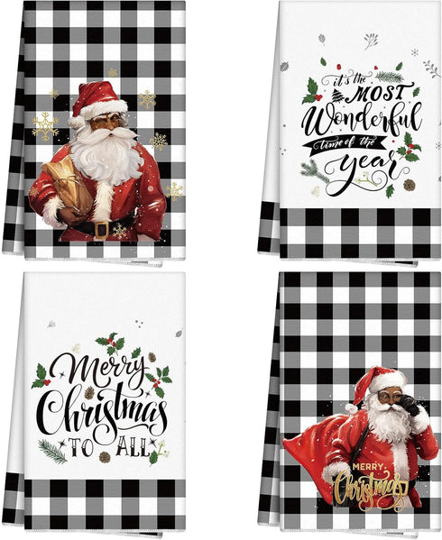 Buryeah 4 Pcs Christmas Kitchen Towels African American Black Santa Hand Towels