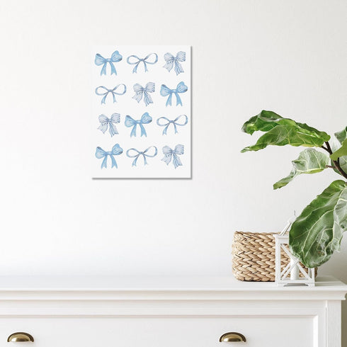 Pnsoien Trendy Blue Bow Canvas Wall Art - Watercolor Light Blue Bow Prints for Bedroom Living Room 12x16in Framed