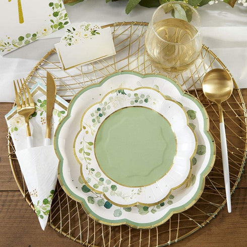 Kate Aspen Sage Green Party Decorations - Eucalyptus Floral 9 in. Decorative Paper Plates (Set of 16) for Baby Showers