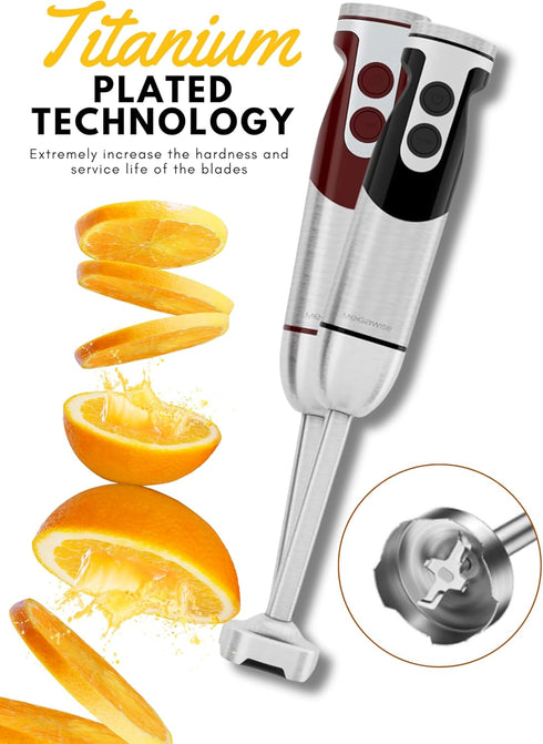 MegaWise Pro 5 in 1 Immersion Hand Blender, 1000W, 12 Speed, Titanium Blades, Includes 500ml Chopper, 600ml Beaker,