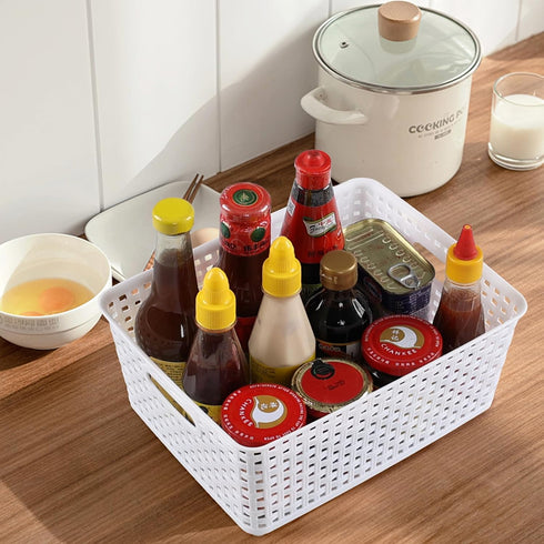 Obstnny Plastic Storage Baskets for Organizing - Set of 4 White Plastic Basket Bins