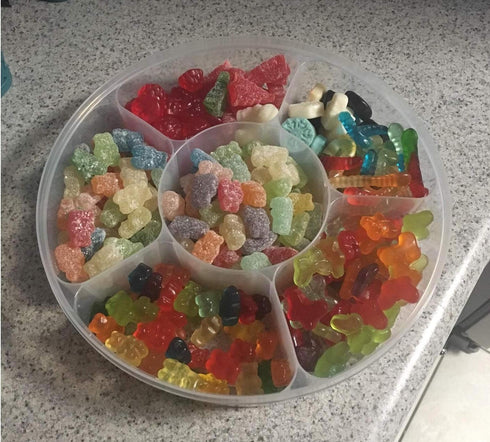 2 Pack Candy and Nut Serving Container, Appetizer Tray with Lid, 6 Compartment Round Plastic Food Storage Organizer,