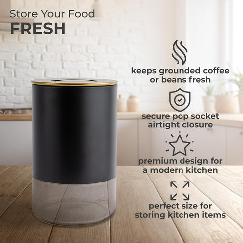 Kaffe Glass Coffee Canister (8oz) with Airtight Lid, BPA Free Glass & Stainless Steel Kitchen Storage Container