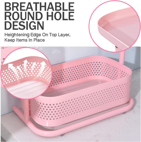 KINGRACK 3 Tier Bathroom Organizer Countertop, Multi-Purpose Makeup Organizer, Rotating Desktop Skincare Tray, Pink