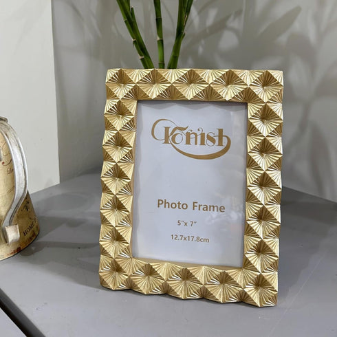 Ornate Gold 5x7 Picture Frame - Polished Geometric Portrait and Landscape Frames for Table & Wall Mount