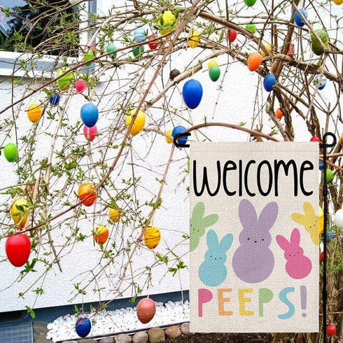 Welcome Easter Garden Flag, Double Sided Vertical 12×18 Inch Bunny Banner, Spring Outdoor Farmhouse Decoration DF019