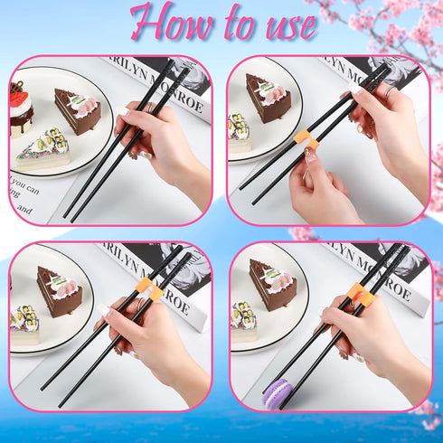 Tessco 5 Pairs Training Chopstick Helpers, Reusable Non-Slippery Practice Chopsticks with Clip for Beginners (Black)