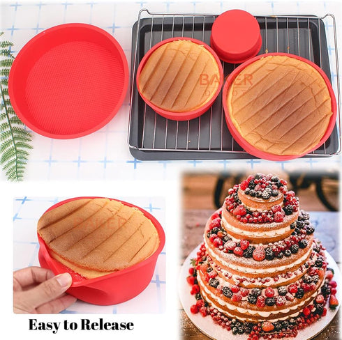Silicone Mould for Baking Round Cake Pans Set of 4, Nonstick Layer Cakes Chocolate Rainbow for Birthday Wedding Party 4