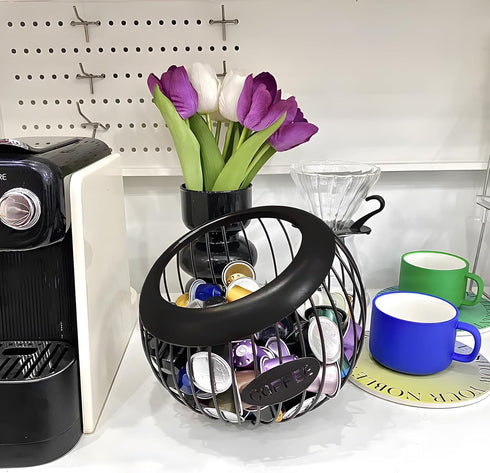 Coffee Pod Holder,K Cup Holders for Counter,Large Capacity Keurig K-cup Organizer, Nespresso Vertuo Coffee Station Organizer,Metal Coffee Pods Storage (Black)