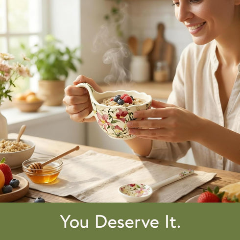Date Night Challenge 8) Handmade Ceramic Soup Bowls with Handles - Microwave & Dishwasher Safe, Easy-Grip Design
