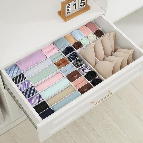 Qozary 42 Pack Adjustable Drawer Organizer Dividers for Socks, Underwear, Makeup, Kitchen, Dresser, Office
