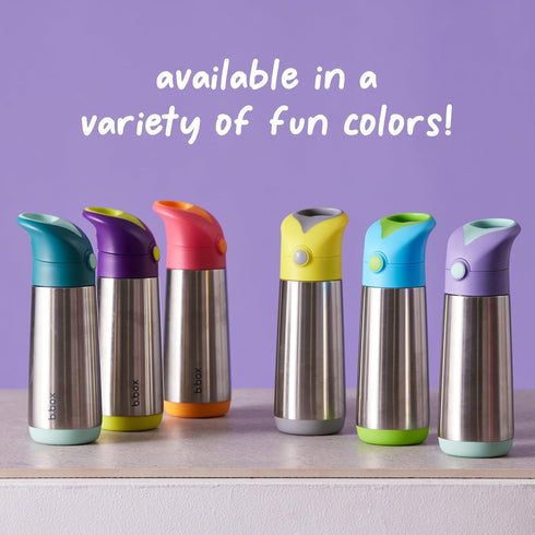 12 oz 8 12m+ b.box Insulated Water Bottle - Kids Water Bottle Stainless Steel w/Free Flow Silicone Straw, Toddler Cups