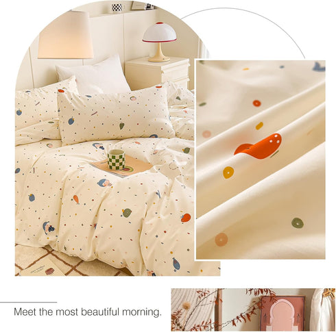 Set Set Set 3pcs AOJIM Cute Duvet Cover for Kids Adults, Pure Cotton Comforter Cover with Multiple Cartoon Pattern