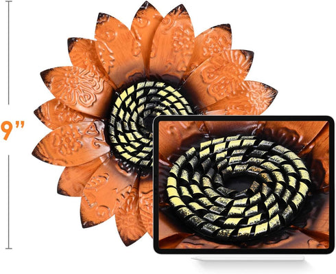 YEAHOME Sunflower Wall Decor - 9 inch Metal Flower Art Decorations, Set of 3 Handmade Hanging for Home, Indoor or