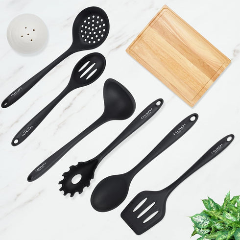 Culinary Couture Black Silicone Kitchen Utensils Set of 6, Non-Stick Heat-Resistant Kitchen Utensils with Steel Inner